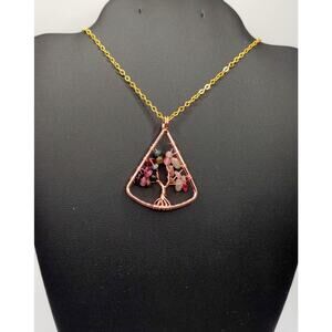 Hand Assembled Tree of Life Tourmaline Necklace Copper Wire Teardrop Pendant